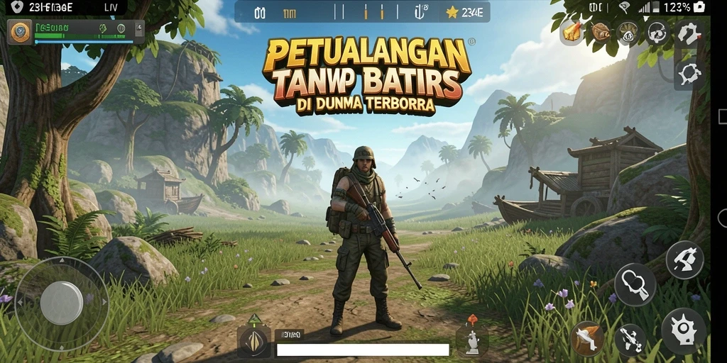 Tangkapan layar 234E menunjukkan petualangan seru di dunia terbuka.