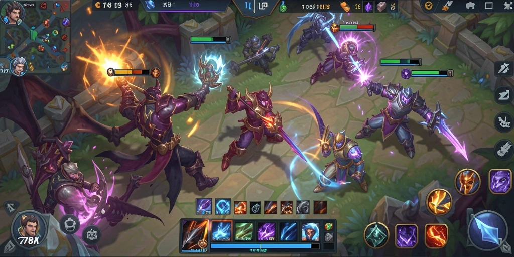 Screenshot C789 menampilkan aksi pertempuran tim yang intens dalam game MOBA.