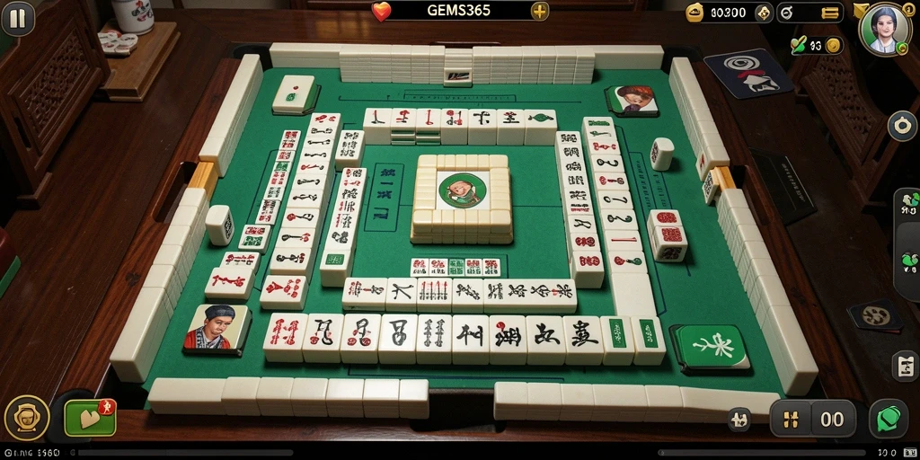 Tampilan gameplay GEMS365 yang menampilkan keseruan permainan Mahjong.