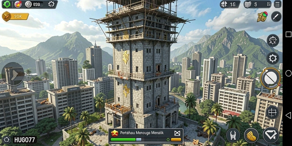 Screenshot HUGO77 menampilkan aksi seru dalam permainan Tower Defense.