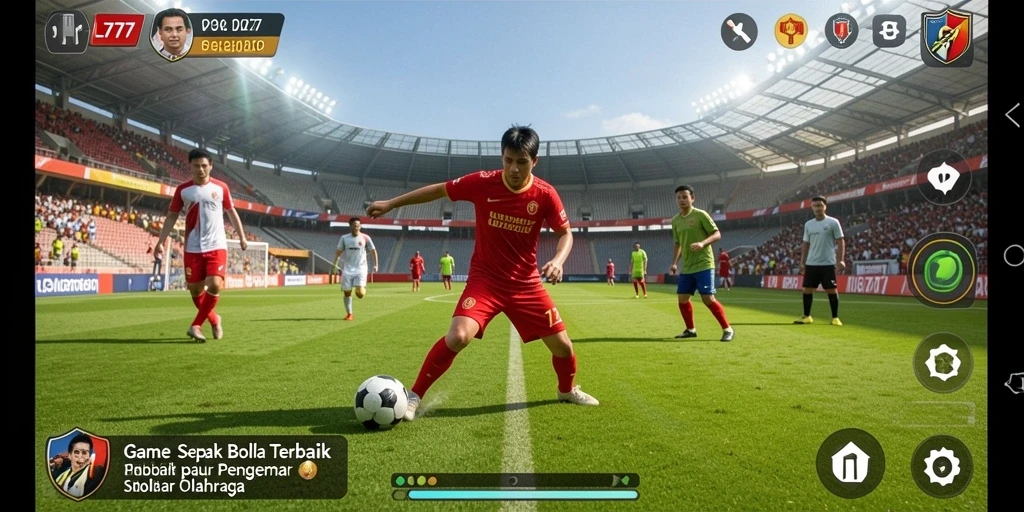 Tangkapan layar gameplay L777 dengan aksi sepak bola yang mendebarkan.