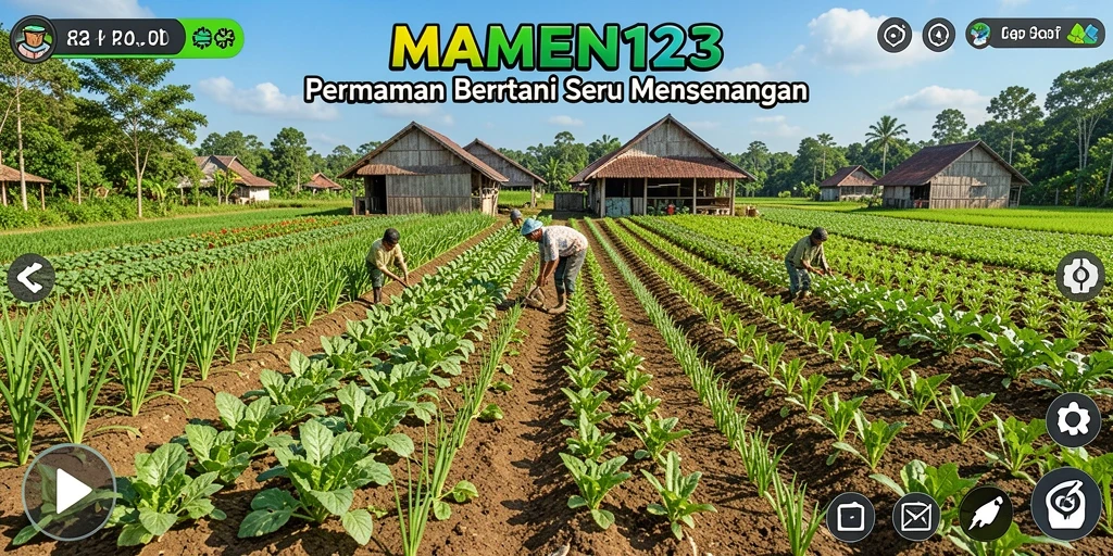 Screenshot gameplay MAMEN123 yang menunjukkan aktivitas bertani.