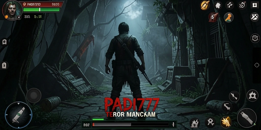 Screenshot gameplay PADI777 menampilkan momen menakutkan di lorong gelap.