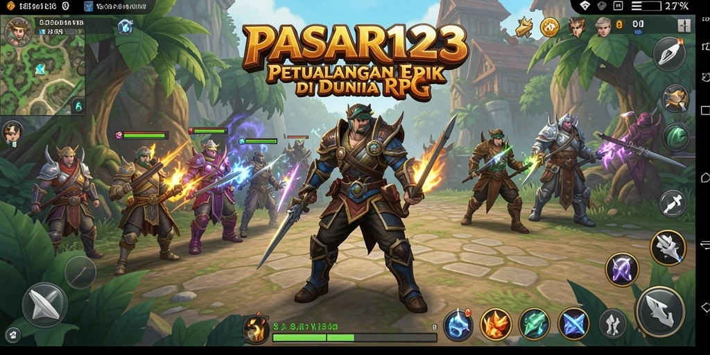 Tangkapan layar gameplay menampilkan pertarungan epik di dunia PASAR123.