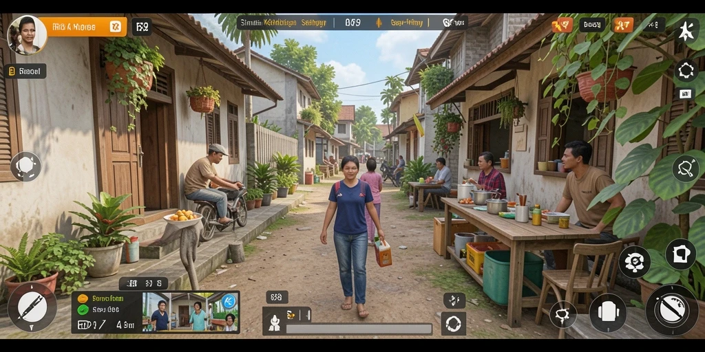 Screenshot gameplay RR89 yang menampilkan interaksi karakter dalam simulasi kehidupan.