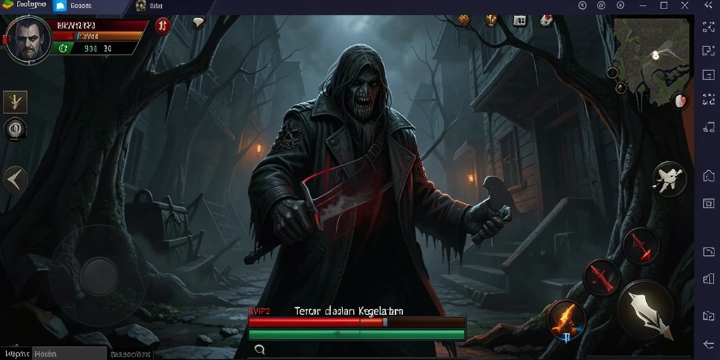 Tampilan mencekam dari gameplay RVIP2 saat menjelajahi ruangan gelap.