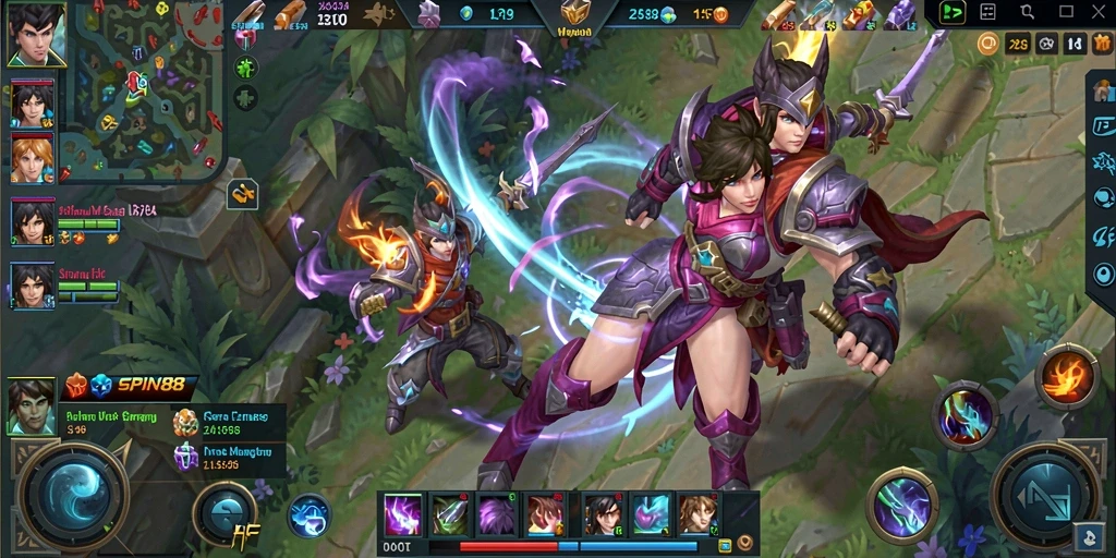Screenshot gameplay SPIN88 menunjukkan aksi seru dalam pertempuran tim.