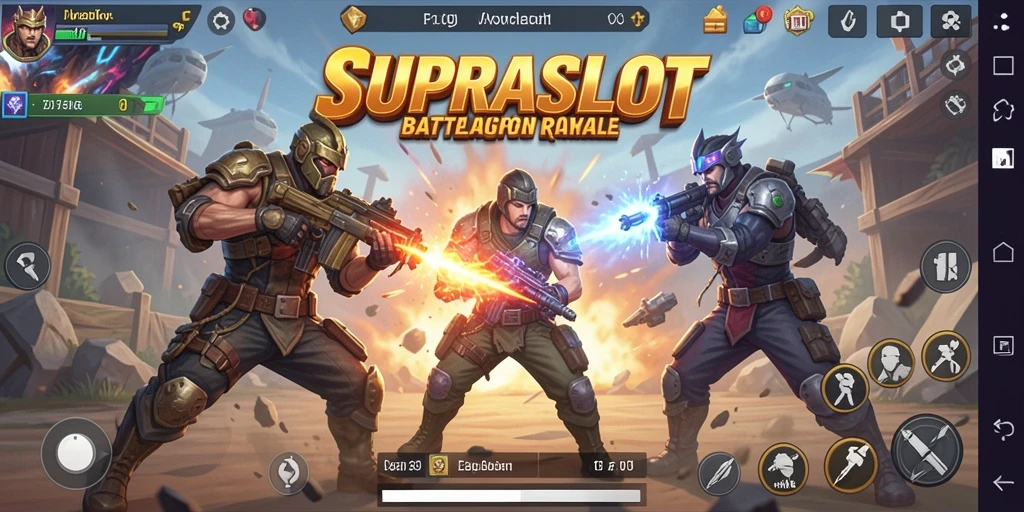 Tampilan gameplay seru dalam <strong>SUPRASLOT</strong> saat bertarung di arena Battle Royale.