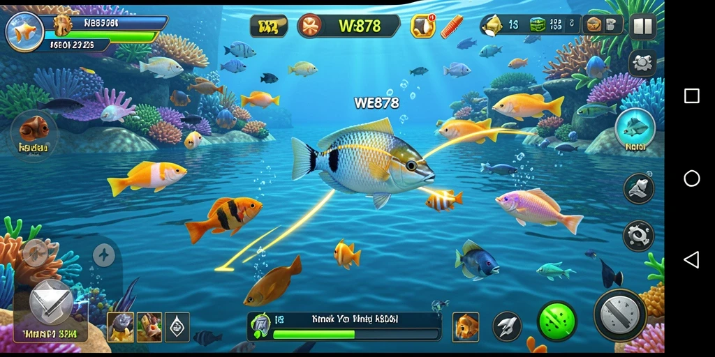 Tangkapan layar gameplay WE878 yang penuh aksi dalam Tembak Ikan.
